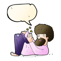 cartoon hippie man with speech bubble