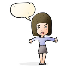 cartoon woman giving thumbs up symbol with speech bubble