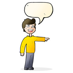 cartoon man pointing and laughing with speech bubble