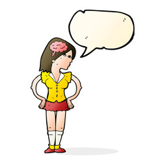cartoon intelligent woman with speech bubble