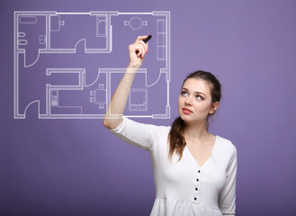 female architect working with a virtual apartment plan