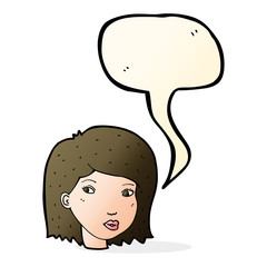 cartoon female face with speech bubble