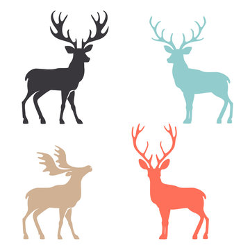 Silhouette deer with great antler animal vector illustration.