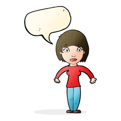 cartoon surprised woman with speech bubble