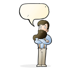 cartoon bearded hipster man with speech bubble