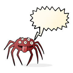 cartoon gross halloween spider with speech bubble
