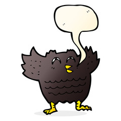cartoon black bird with speech bubble