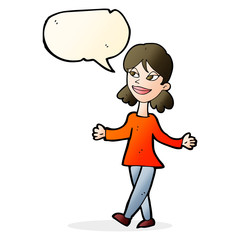 cartoon woman with no worries with speech bubble