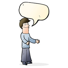 cartoon man shrugging shoulders with speech bubble