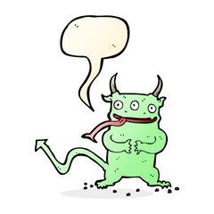 cartoon little demon with speech bubble