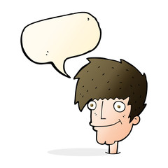 cartoon smiling man with speech bubble
