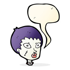 cartoon female zombie head with speech bubble