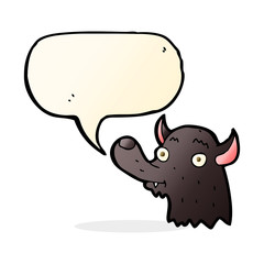 cartoon happy wolf with speech bubble