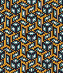 Vector modern seamless colorful geometry cube pattern, color abstract geometric background, pillow multicolored print, retro texture, hipster fashion design