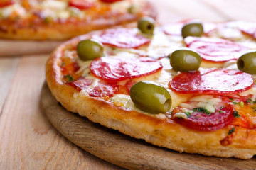 Delicious tasty pizza, closeup