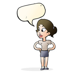 cartoon woman with hands on hips with speech bubble