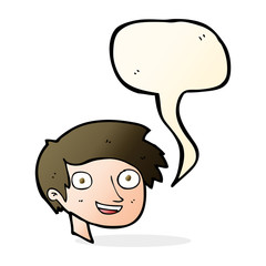 cartoon happy boy face with speech bubble