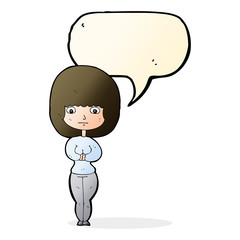 cartoon shy woman with speech bubble