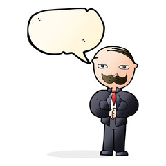 cartoon old man with mustache with speech bubble