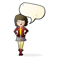 cartoon girl in jacket with speech bubble