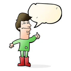 cartoon nervous man with speech bubble