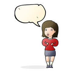 cartoon woman making excuses with speech bubble