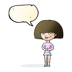 cartoon sly woman with speech bubble