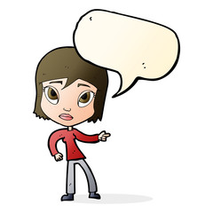 cartoon pointing woman with speech bubble