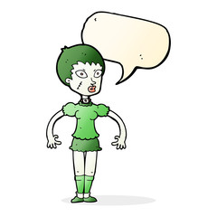 cartoon zombie monster woman with speech bubble