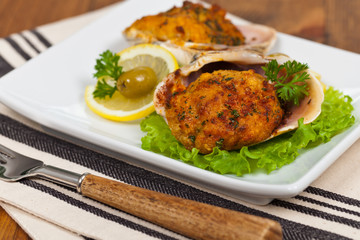 Baked Stuffed Clams. Selective focus.