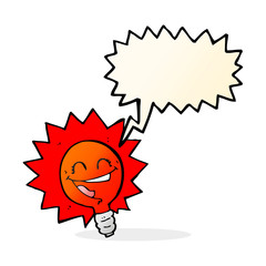 happy flashing red light bulb cartoon  with speech bubble