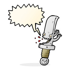 crazy knife cartoon character with speech bubble