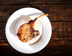 Pork steak baked in a dish