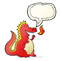 cartoon fire breathing dragon with speech bubble