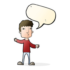 cartoon curious man with speech bubble