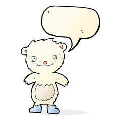 cartoon teddy polar bear wearing boots with speech bubble