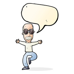 cartoon old man wearing big glasses with speech bubble