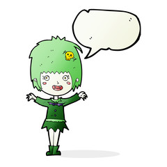 cartoon happy vampire girl with speech bubble