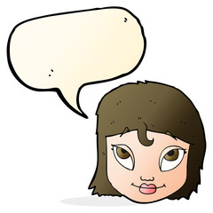 cartoon woman smiling with speech bubble