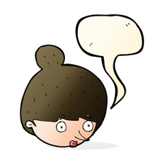 cartoon surprised woman's face with speech bubble