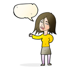 cartoon unhappy woman with speech bubble
