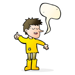 cartoon poor boy with positive attitude with speech bubble