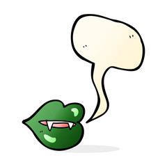 cartoon vampire fangs with speech bubble