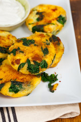 Leftover Mashed Potato Cakes With Spinach. Selective focus.