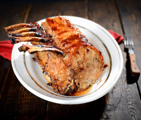 Pork steak baked in a dish
