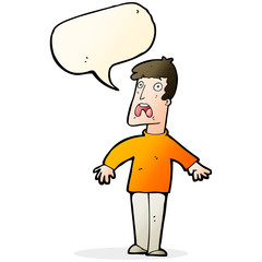 cartoon terrified man with speech bubble