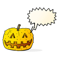 cartoon pumpkin with speech bubble