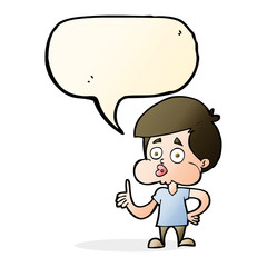 cartoon boy giving thumbs up with speech bubble