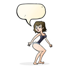 cartoon woman in lingerie with speech bubble