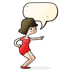 cartoon girl pointing with speech bubble